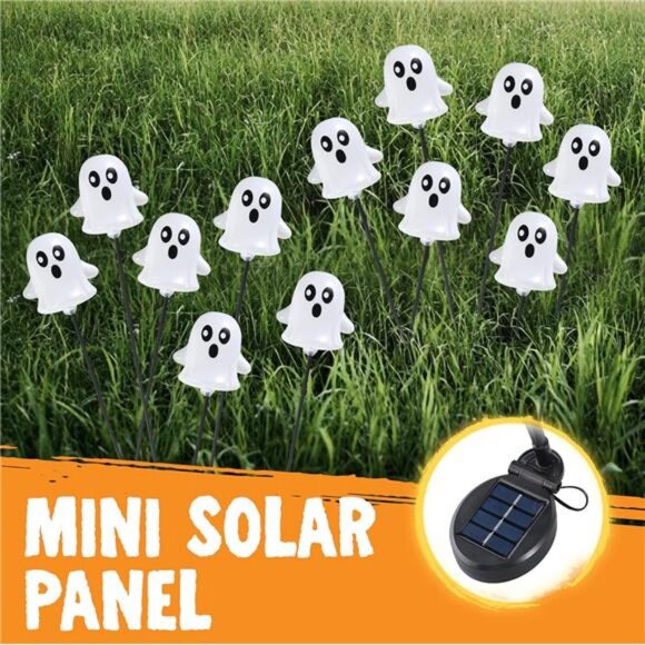 Halloween Decorations Outdoor Solar Cute Ghost Lights, 2 Pcs 12LEDs Solar - Picture 6 of 8